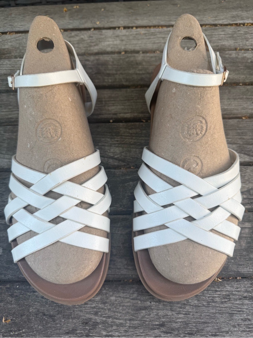 Journee Collection White Woven Strappy Sandals with Ankle Strap